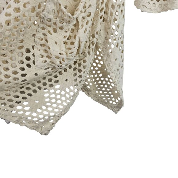 Boho Hippy Beach Coastal Chic Cream Beige Lacey Geometric Cover up Top Womens M - Picture 9 of 12